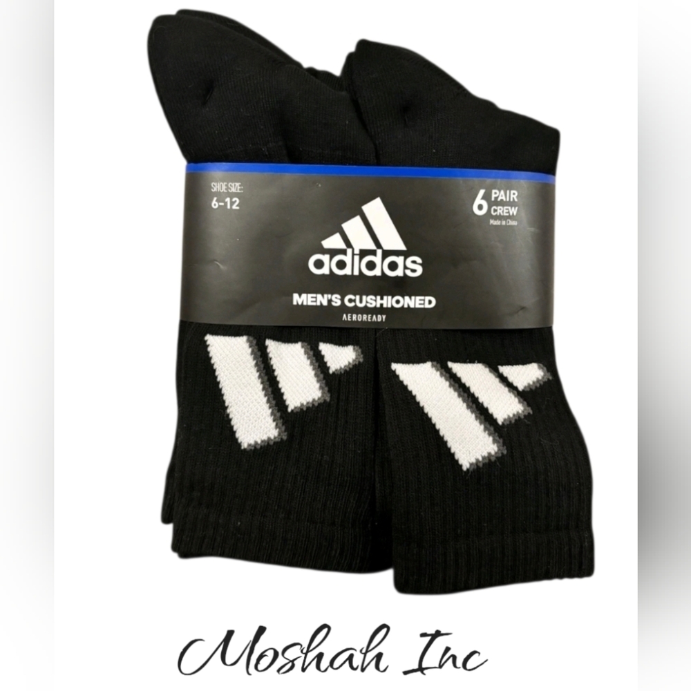 ADIDAS Men’s Cushioned Aeroready 6 Pair Crew Socks Black/White/Onix Grey
